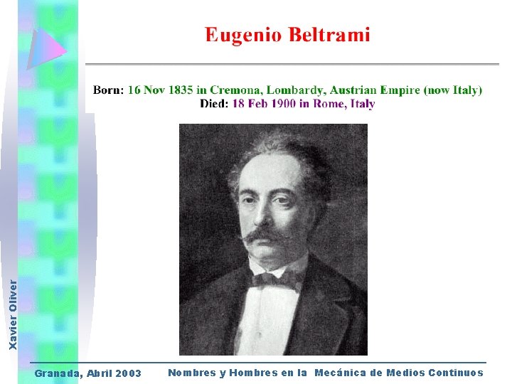 Xavier Oliver Granada, Abril 2003 Nombres y Hombres en la Mecánica de Medios Continuos