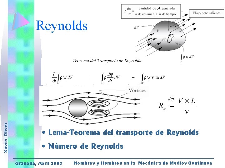 Xavier Oliver Reynolds • Lema-Teorema del transporte de Reynolds • Número de Reynolds Granada,