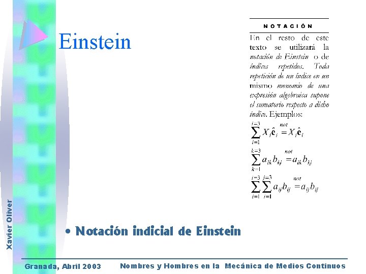 Xavier Oliver Einstein • Notación indicial de Einstein Granada, Abril 2003 Nombres y Hombres