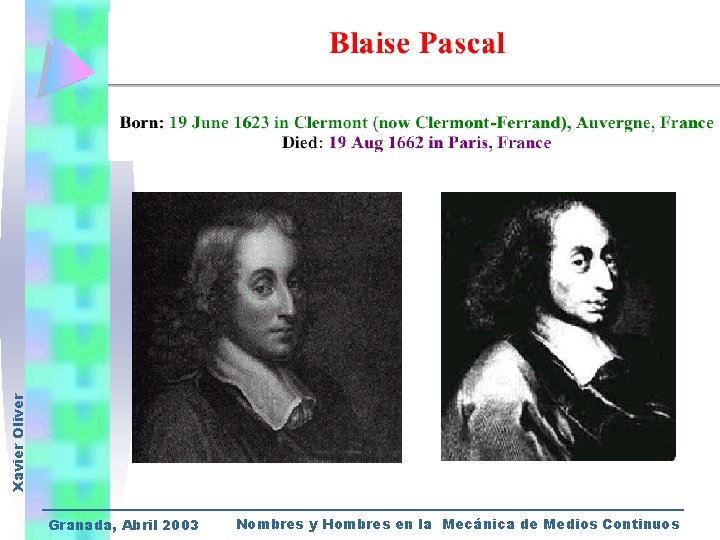 Xavier Oliver Granada, Abril 2003 Nombres y Hombres en la Mecánica de Medios Continuos