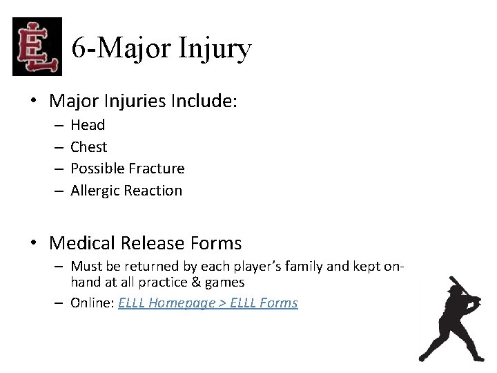 6 -Major Injury • Major Injuries Include: – – Head Chest Possible Fracture Allergic
