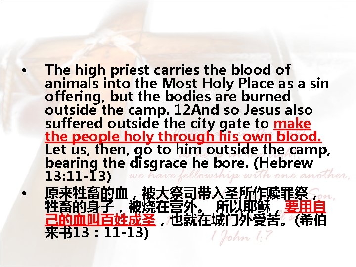  • • The high priest carries the blood of animals into the Most