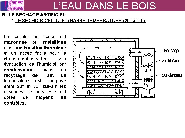 L’EAU DANS LE BOIS B. LE SECHAGE ARTIFICIEL 1. LE SECHOIR CELLULE à BASSE