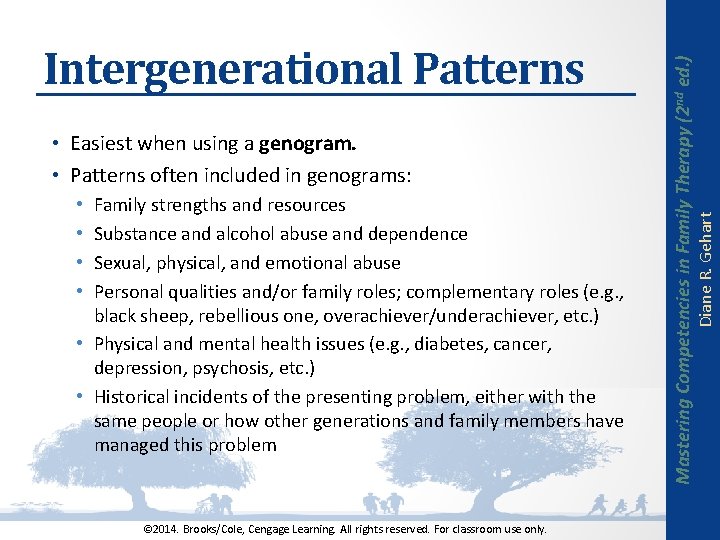 Family strengths and resources Substance and alcohol abuse and dependence Sexual, physical, and emotional