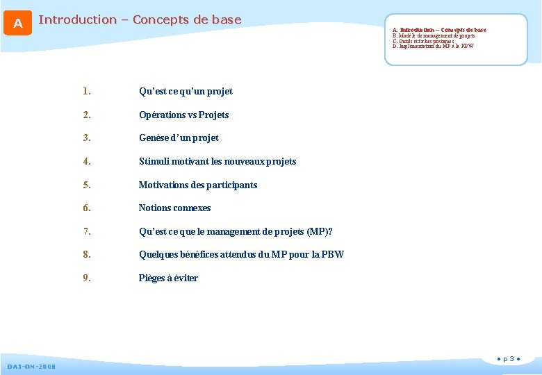 A Introduction – Concepts de base A. Introduction – Concepts de base B. Modèle
