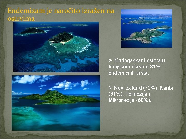 Endemizam je naročito izražen na ostrvima Ø Madagaskar i ostrva u Indijskom okeanu 81%