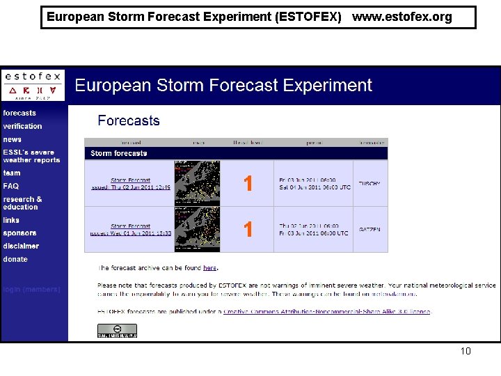 European Storm Forecast Experiment (ESTOFEX) www. estofex. org 10 