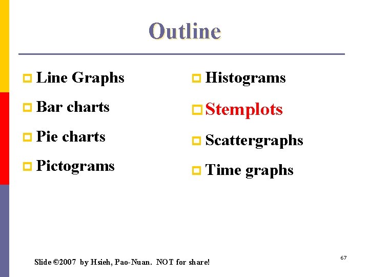 Outline p Line Graphs p Histograms p Bar charts p Stemplots p Pie charts