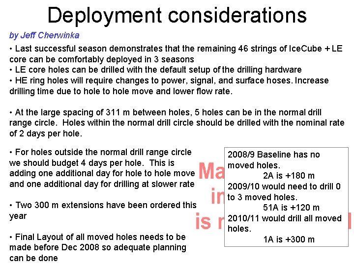 Deployment considerations by Jeff Cherwinka • Last successful season demonstrates that the remaining 46