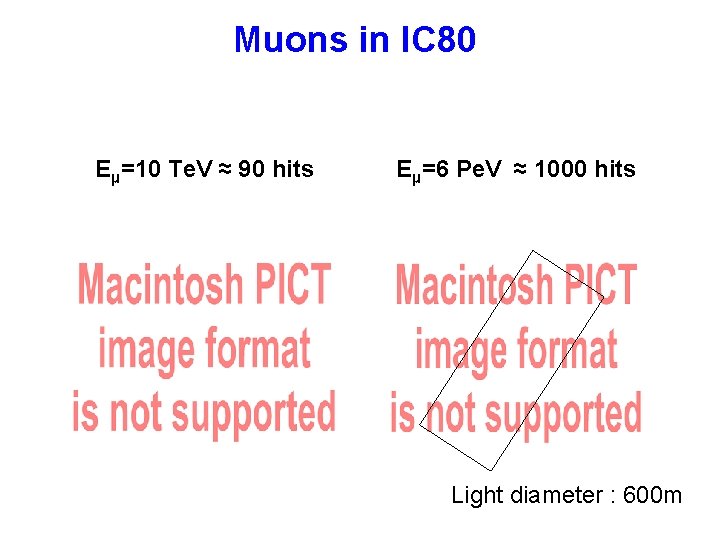 Muons in IC 80 Eµ=10 Te. V ≈ 90 hits Eµ=6 Pe. V ≈