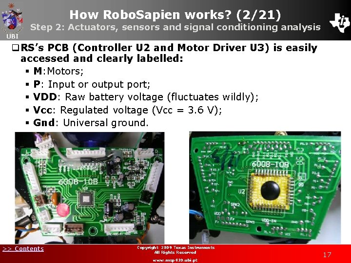 How Robo. Sapien works? (2/21) Step 2: Actuators, sensors and signal conditioning analysis UBI