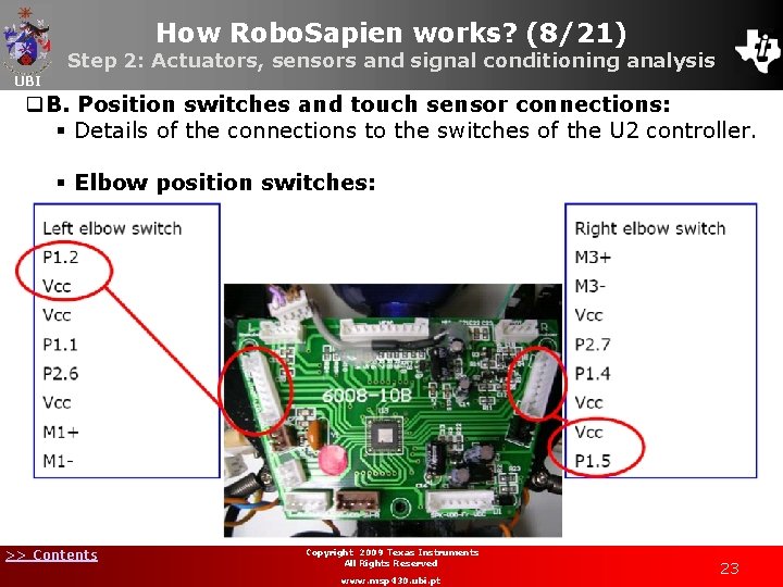 How Robo. Sapien works? (8/21) Step 2: Actuators, sensors and signal conditioning analysis UBI