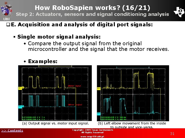 How Robo. Sapien works? (16/21) Step 2: Actuators, sensors and signal conditioning analysis UBI