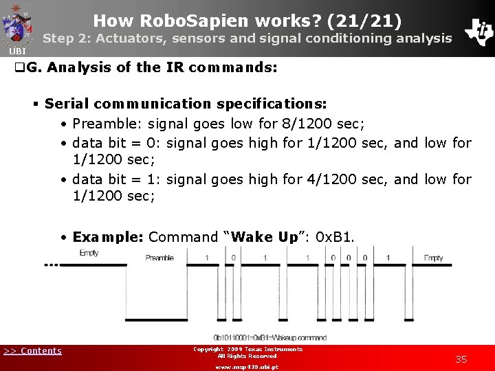 How Robo. Sapien works? (21/21) Step 2: Actuators, sensors and signal conditioning analysis UBI