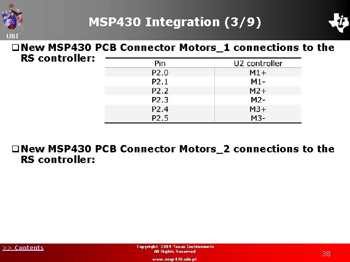 MSP 430 Integration (3/9) UBI q. New MSP 430 PCB Connector Motors_1 connections to