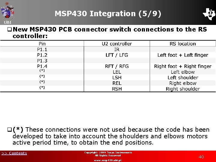 MSP 430 Integration (5/9) UBI q. New MSP 430 PCB connector switch connections to