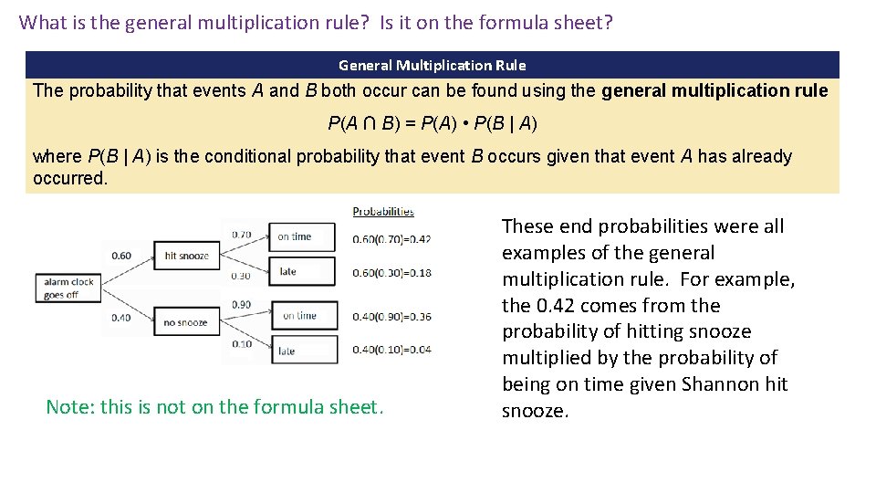 What is the general multiplication rule? Is it on the formula sheet? General Multiplication