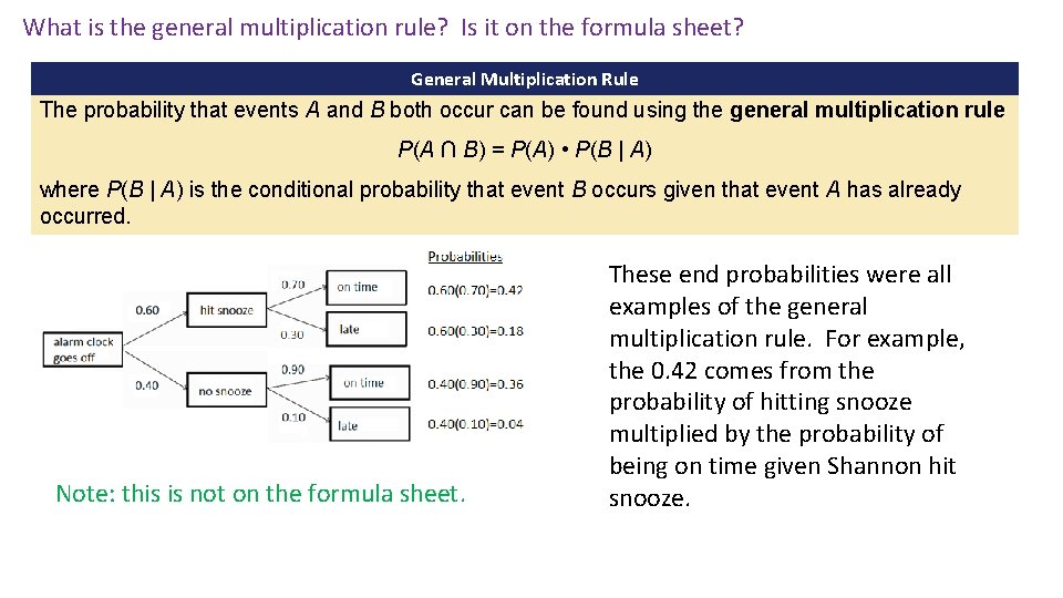 What is the general multiplication rule? Is it on the formula sheet? General Multiplication