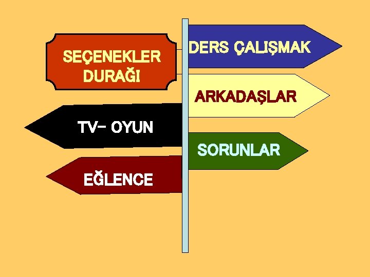 SEÇENEKLER DURAĞI DERS ÇALIŞMAK ARKADAŞLAR TV- OYUN SORUNLAR EĞLENCE 