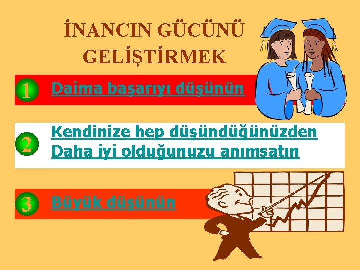 İNANCIN GÜCÜNÜ GELİŞTİRMEK 1 Daima başarıyı düşünün 2 Kendinize hep düşündüğünüzden Daha iyi olduğunuzu