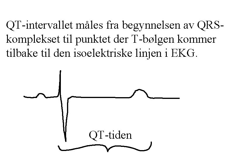 QT-intervallet måles fra begynnelsen av QRSkomplekset til punktet der T-bølgen kommer tilbake til den