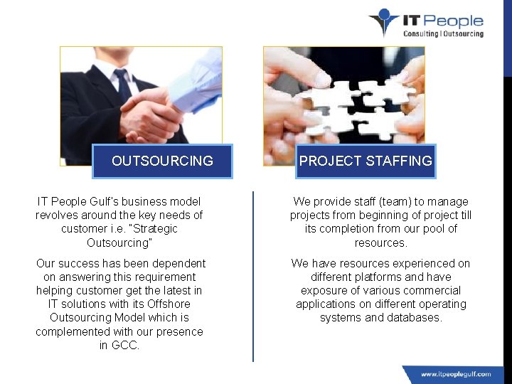 OUTSOURCING PROJECT STAFFING IT People Gulf’s business model revolves around the key needs of