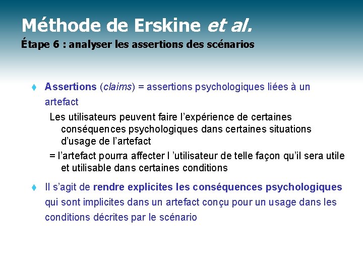 Méthode de Erskine et al. Étape 6 : analyser les assertions des scénarios t