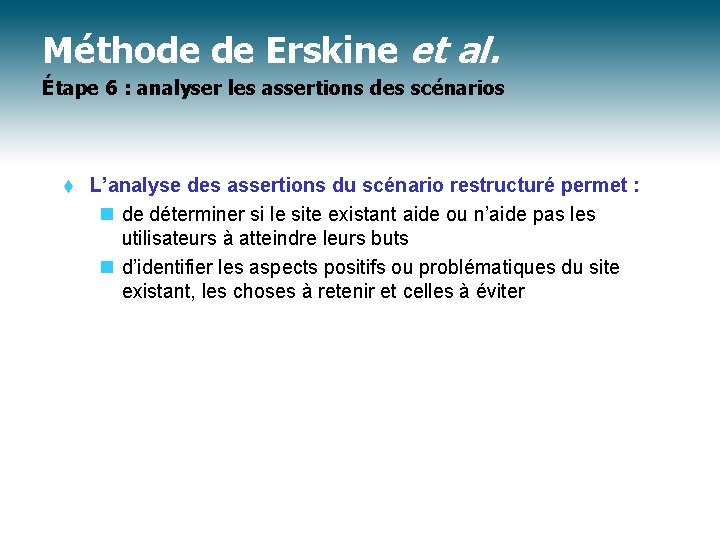 Méthode de Erskine et al. Étape 6 : analyser les assertions des scénarios t