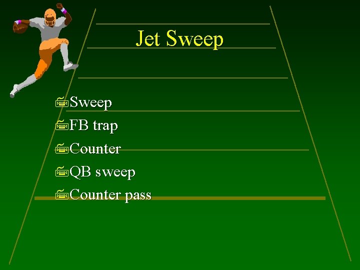 Jet Sweep FB trap Counter QB sweep Counter pass 