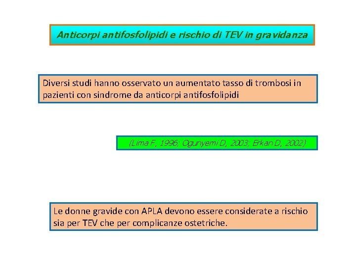 Anticorpi antifosfolipidi e rischio di TEV in gravidanza Diversi studi hanno osservato un aumentato