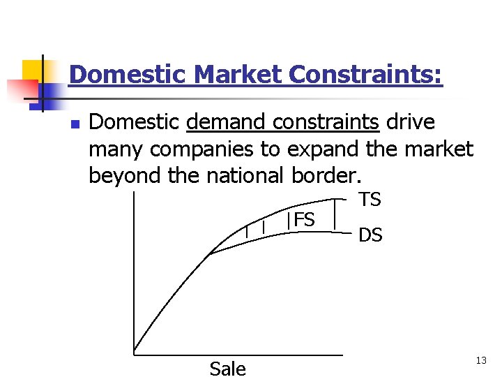 Domestic Market Constraints: n Domestic demand constraints drive many companies to expand the market