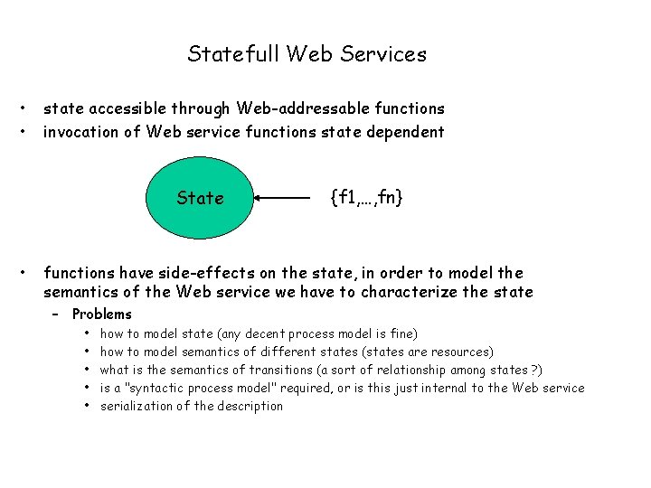Statefull Web Services • • state accessible through Web-addressable functions invocation of Web service