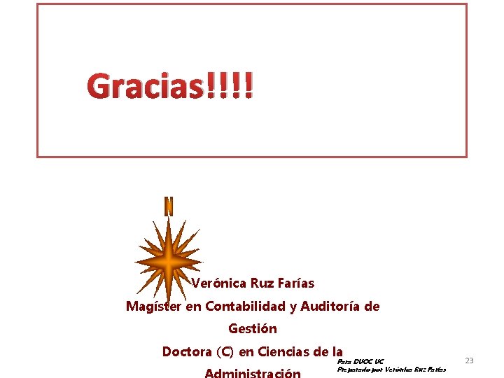 Gracias!!!! Verónica Ruz Farías Magíster en Contabilidad y Auditoría de Gestión Doctora (C) en