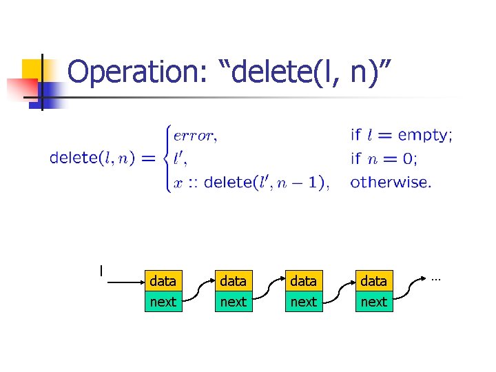 Operation: “delete(l, n)” l data next … 