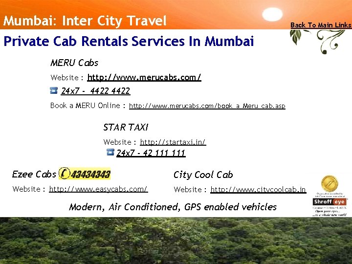 Mumbai: Inter City Travel Private Cab Rentals Services In Mumbai Back To Main Links