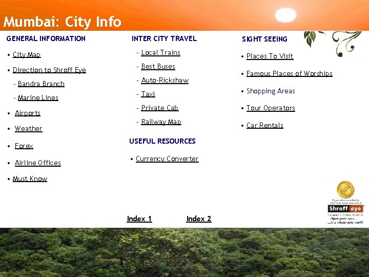 Mumbai: City Info GENERAL INFORMATION INTER CITY TRAVEL • City Map - Local Trains