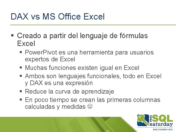 DAX vs MS Office Excel § Creado a partir del lenguaje de fórmulas Excel