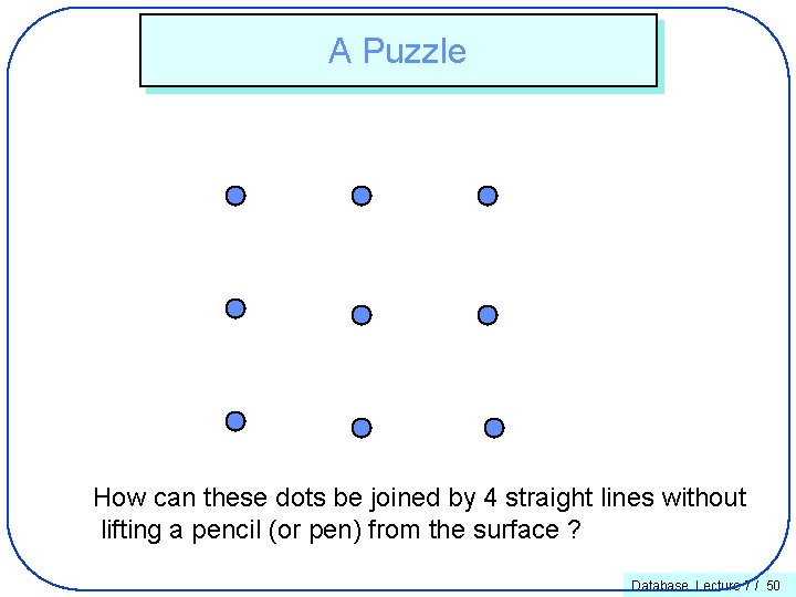 A Puzzle How can these dots be joined by 4 straight lines without lifting