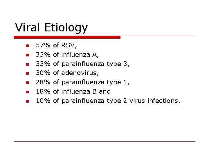 Viral Etiology n n n n 57% 35% 33% 30% 28% 10% of of