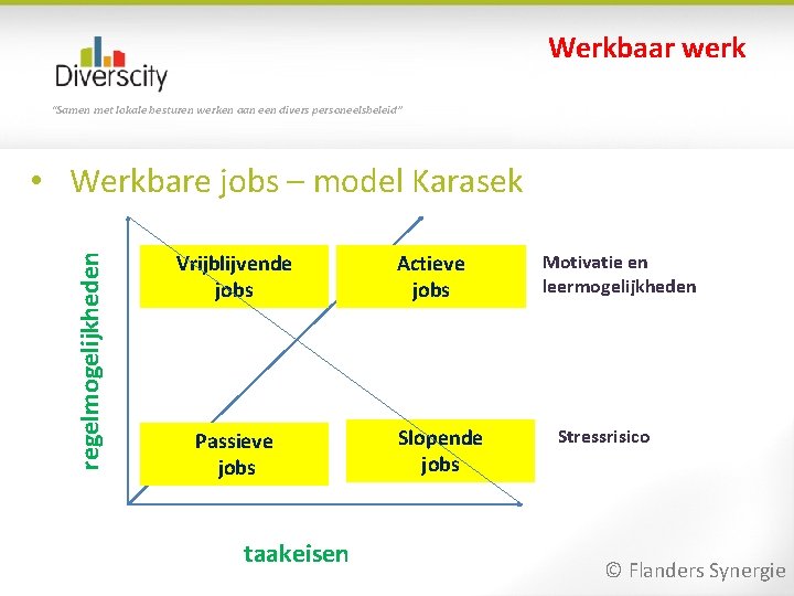 Werkbaar werk “Samen met lokale besturen werken aan een divers personeelsbeleid” regelmogelijkheden • Werkbare