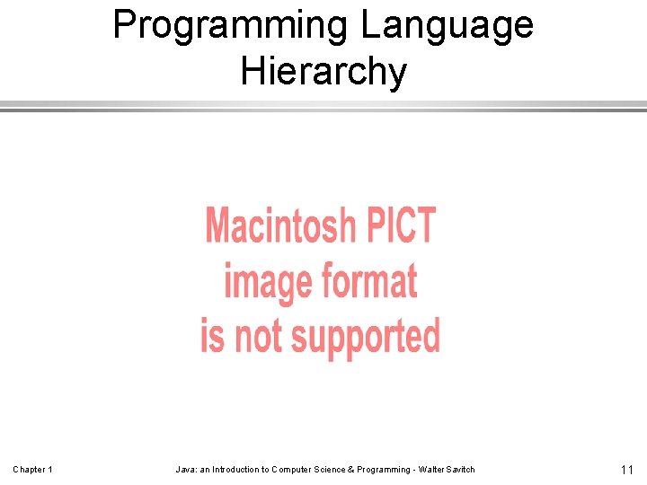 Programming Language Hierarchy Chapter 1 Java: an Introduction to Computer Science & Programming -
