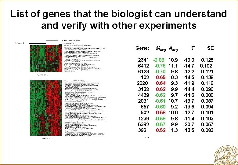 List of genes that the biologist can understand verify with other experiments Gene: Mavg