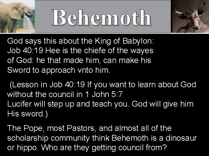 Behemoth God says this about the King of Babylon: Job 40: 19 Hee is