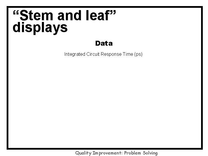 “Stem and leaf” displays Data Integrated Circuit Response Time (ps) Quality Improvement: Problem Solving