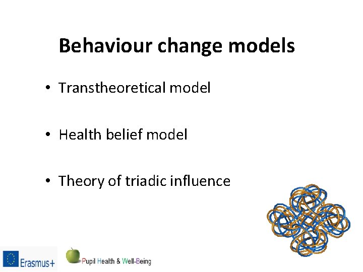 Behaviour change models • Transtheoretical model • Health belief model • Theory of triadic