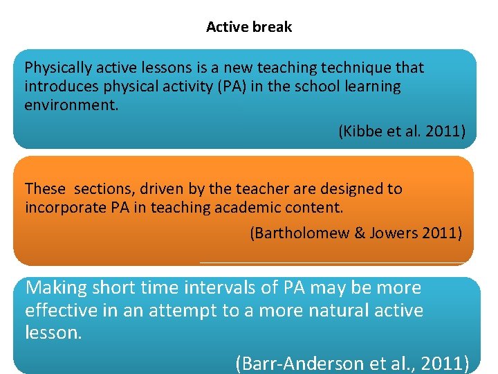 Active break Physically active lessons is a new teaching technique that introduces physical activity