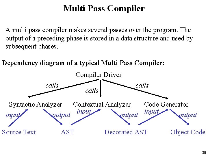 Multi Pass Compiler A multi pass compiler makes several passes over the program. The