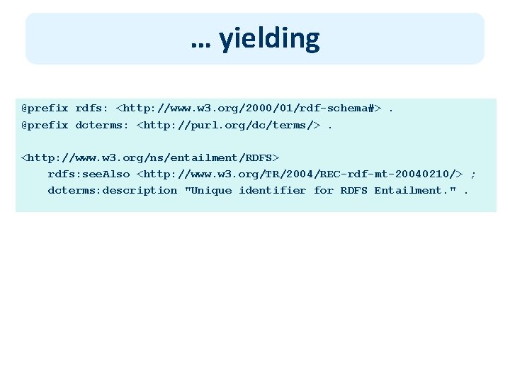 … yielding @prefix rdfs: <http: //www. w 3. org/2000/01/rdf-schema#>. @prefix dcterms: <http: //purl. org/dc/terms/>.