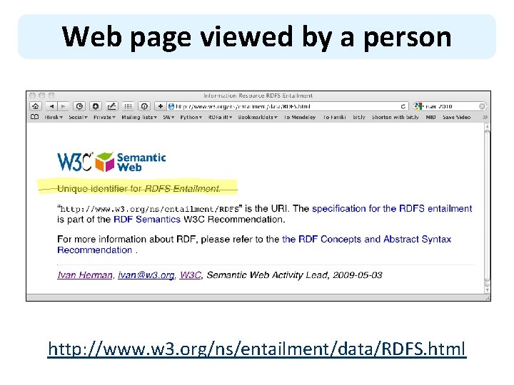 Web page viewed by a person http: //www. w 3. org/ns/entailment/data/RDFS. html 