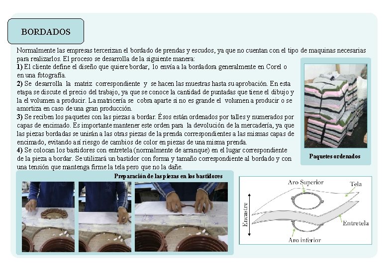 BORDADOS Normalmente las empresas tercerizan el bordado de prendas y escudos, ya que no